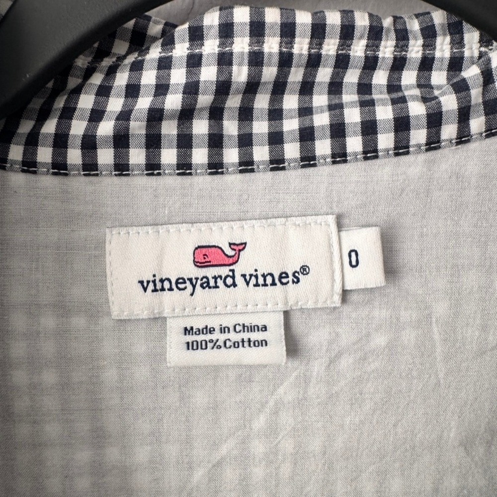 Vineyard Vines Gingham Shirt Dress Belted Roll Tab Sleeve Casual Blue White 0 - Picture 6 of 8